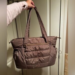 Tan Quilted Puffer Diaper Bag Tote
